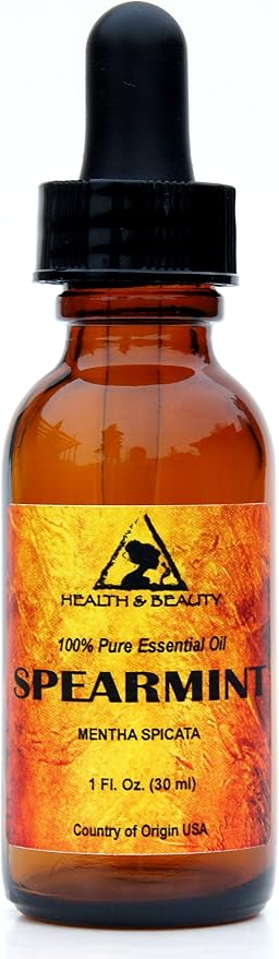 Spearmint Essential Oil Aromatherapy Therapeutic Grade 100% Pure Natural 1 oz, 30 ml with Glass Dropper
