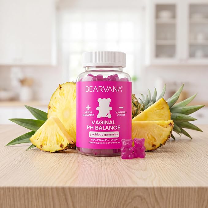 BEARVANA Vaginal pH Support & Probiotic Gummies for Women | Feminine Wellness & Intimate Care Supplement with Vitamin C | Pineapple Flavor | 60 Gummies
