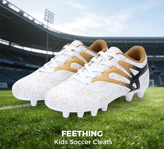 Kids Soccer Cleats Firm Ground - Lightweight Breathable Football Shoes for Boys Girls Youth Outdoor Training on Natural Grass