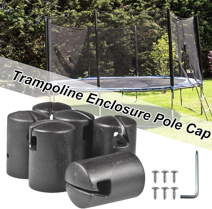 ZCZQC 6pcs Outdoor Trampoline Enclosure Pole Top Caps Replacement Pole End Caps with 1pc Wrench and 6pcs Screws