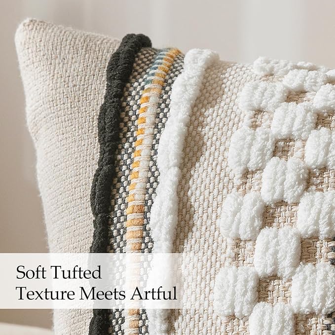 ANRODUO Boho Decorative Pillow Covers 18x18 Black-White Stripe Pack of 2 | Throw Pillow Covers, Farmhouse Cushion Case Chenille Pillow Cases Pillow Covers Accent Neutral Pillowcase for Sofa Couch Bed