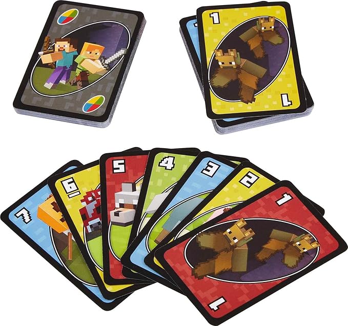 Mattel Games UNO Card Game, Gifts for Kids and Family Night, Themed to Minecraft Video Game, Travel Games, Storage Tin Box