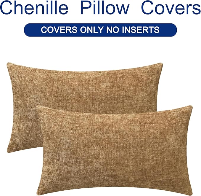CaliTime Decorative Couch Throw Pillow Covers 20 X 12 Inches Apricot Brown | Pack of 2, Cozy Chenille Cushion Cases for Sofa Bed Living Room Farmhouse Home