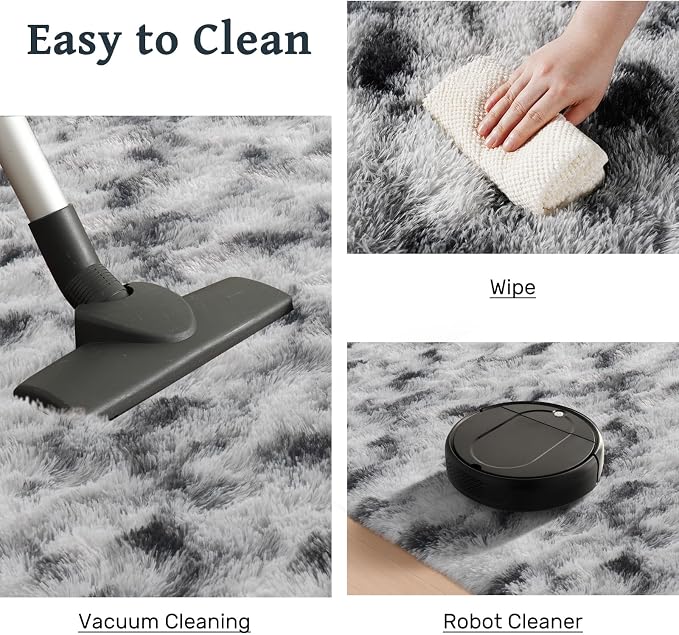 5x7 Ft Large Shag Rug for Living Room Bedroom,Tie-Dyed Ultra Soft Fluffy Furry Area Rug Kids Nursery Office, Aesthetic Carpet for Indoor Floor Home Decor (Black White)