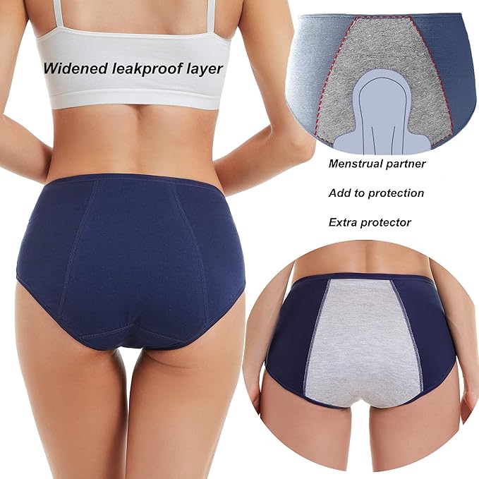 HATSURE Period Underwear for Women Leak Proof Cotton Overnight Menstrual Panties Briefs (Multipack)