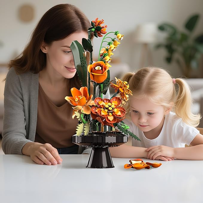 Flower Bouquet Building Blocks Set, Artificial Flowers Toys Botanical Collection DIY Unique Home&Office Bonsai Decoration Adults, Teen Girls for Birthday,Christmas, Holiday