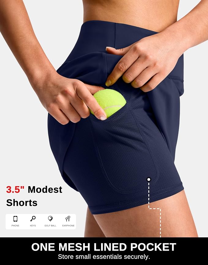 14"/16" Skorts with 3 Pockets | Side Slits, High Waisted, Built-in Shorts, A Line, Casual, Pickleball, Athletic, Golf, Tennis Skirt, for Women