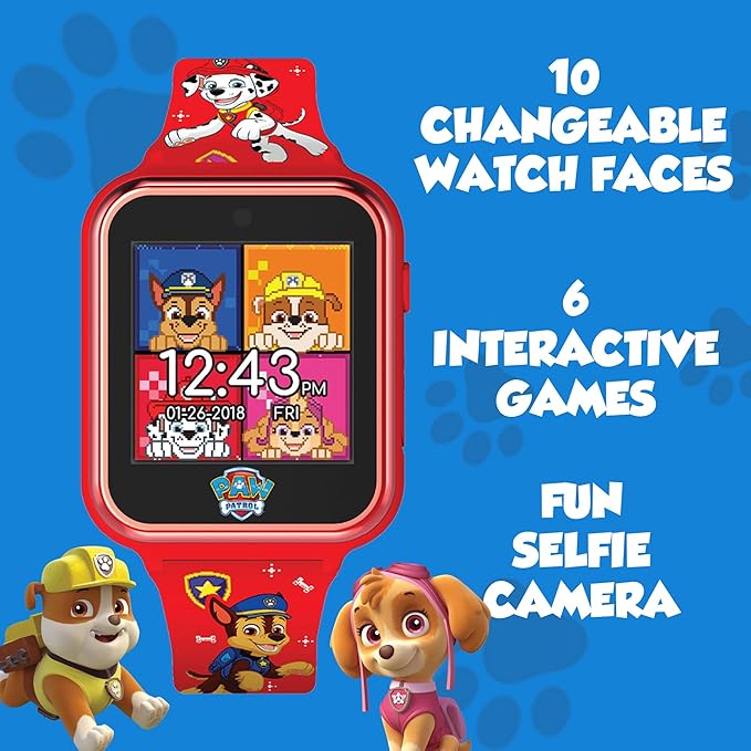 Accutime Paw Patrol Smart Watch with Camera for Kids and Toddlers - Interactive Smartwatch for Boys & Girls Featuring Games, Voice Recorder, Calculator, Pedometer, Alarm, Stopwatch, with USB Cable