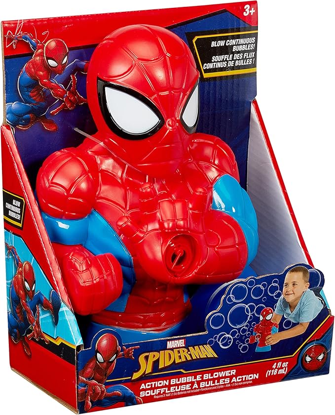 Little Kids Marvel Spider-Man Action Bubble Blower Machine, Includes Bubble Solution, Multi
