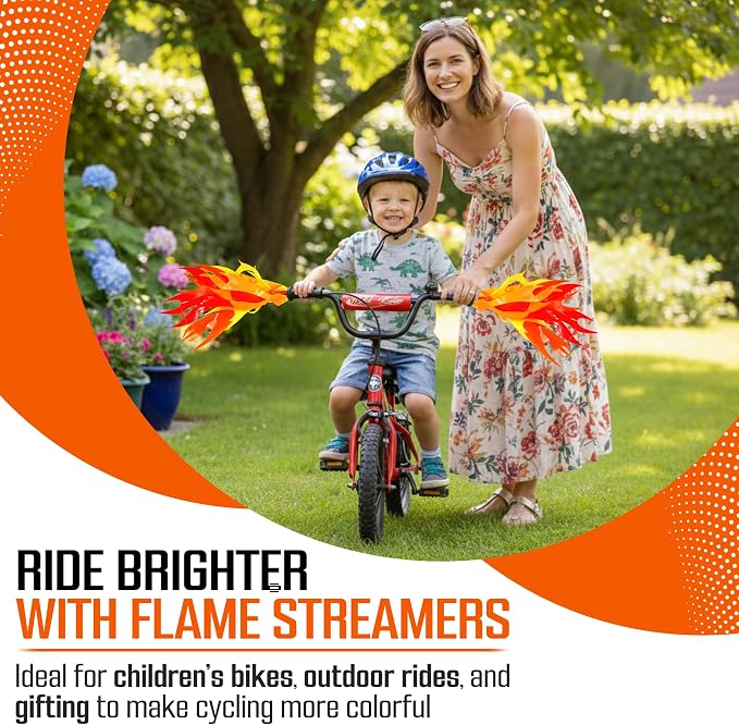 Iconikal 1-Pair Flame Streamers for Bicycle or Scooter Handlebar, 10-Inch Kids Bike, Easy Install