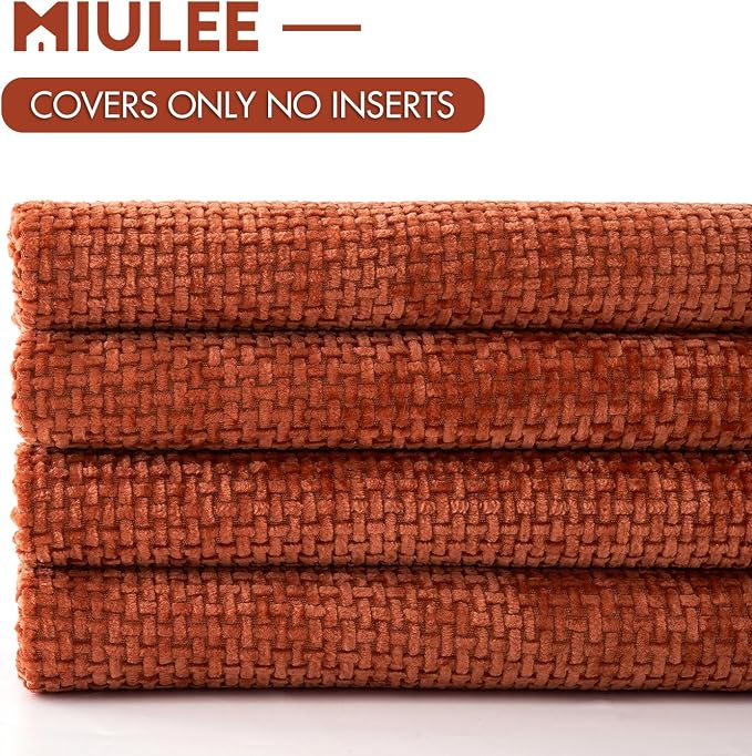 MIULEE Decorative Chenille Fall Pillow Covers Burnt Orange 16x16 Pack of 4 | Fall Home Decor, All Same Color Set, Couch Throw Pillows, Farmhouse Boho Cushion Covers for Sofa Bed Living Room