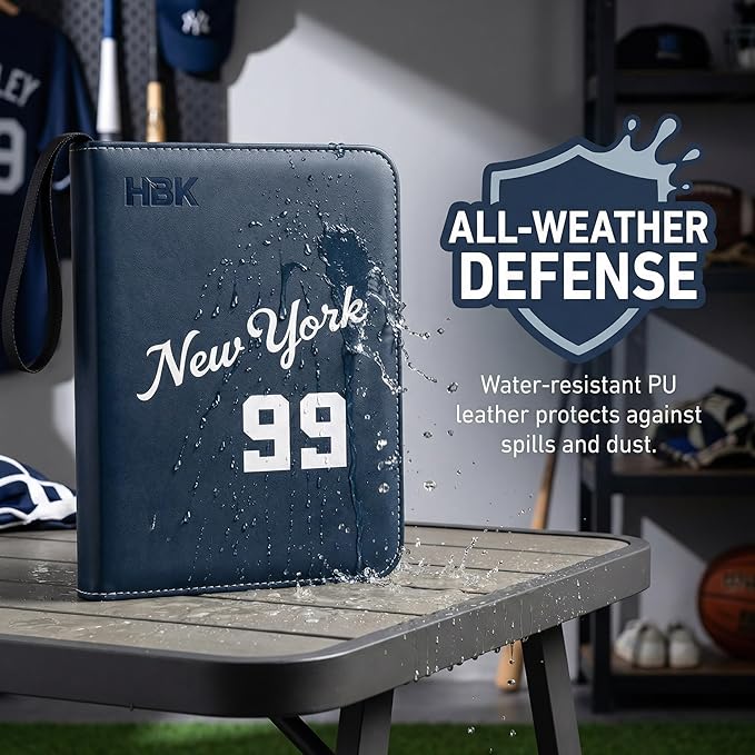 HBK Baseball Card Binder 900 Pockets Trading Card Holder Album with 50 Pages 3 Ring Sports Card Storage Case Waterproof PU Leather Gift for Collectors