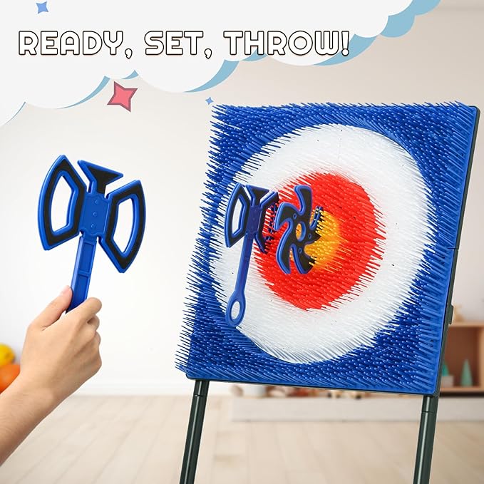 A11N SPORTS Axe Throwing Game with Steel Frame and Bristle Target, Safe Indoor Outdoor Target Game Set, Adjustable Height Yard Game with Axes & Stars for Backyard, Lawn, or Party Play