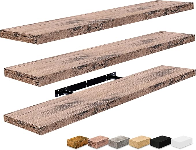 Sorbus Floating Shelves for Wall - 35 Inch Long Bathroom Shelves, Wall Decor for Bedroom, Kitchen, Living Room & Book Storage - Mounted Floating Shelf with Invisible Brackets (Mahogany, 3 Pack)
