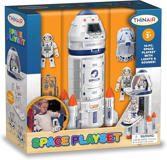 Nature Bound Playful Minds Rocket Ship Space Toy, Kids Spaceship Playset with Two Astronauts, Space Racer, and Accessories, Educational STEM Adventure
