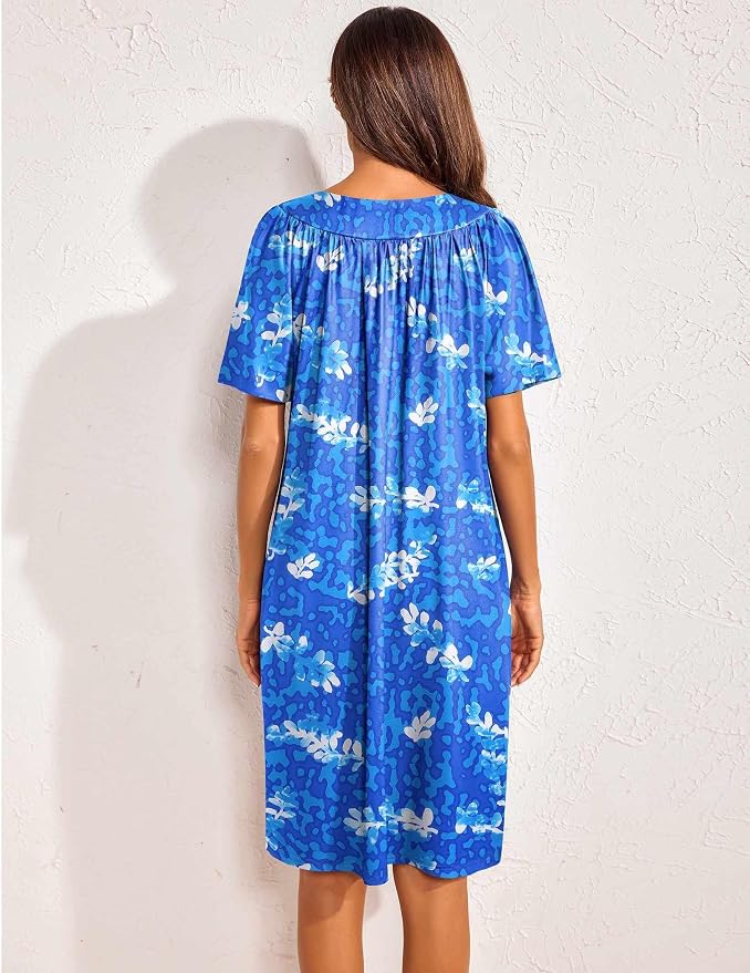 Ekouaer Womens House Dress Floral Print Nightgown with Pockets Mumu Dress