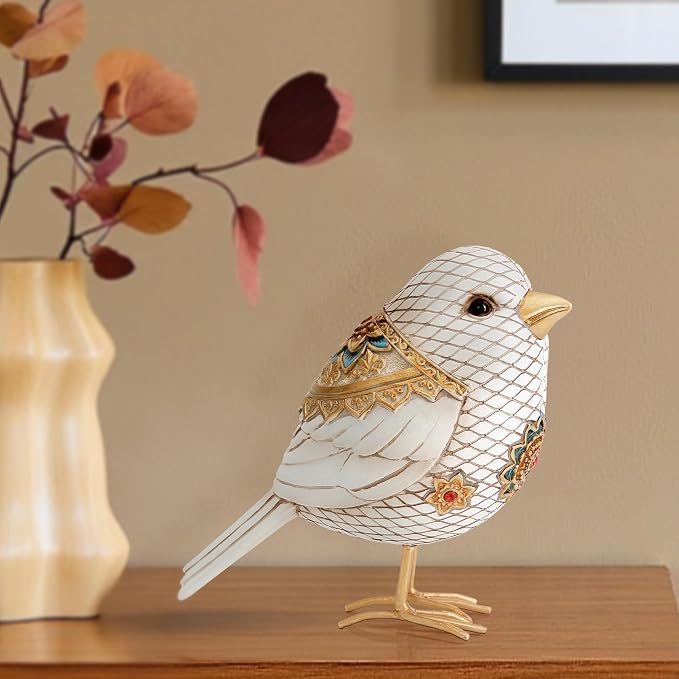 Bird Figurines for Home Decor Accents Boho Bird statue for Shelf Decor | Vintage Small Animal Sculpture Decorative Ornaments for Home Table Bookshelf Mantels Office,Resin White Bird Gifts for Women
