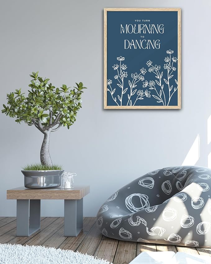 EcoHest 16x20 in Psalm 30:11 Mourning to Dancing Floral Christian Wall Art | Solid Oak Wood Frame with Canvas Wall Art, Scripture Bible Verse Wall Decor for Bedroom, Living Room, Office, Church, 1Pack