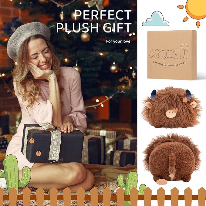 Mewaii Cute Highland Cow Plush, Kawaii Plushies Cow Stuffed Animal, Highland Cow Toy Pillow, Soft Squishy Gifts for Girls (16 Inch)