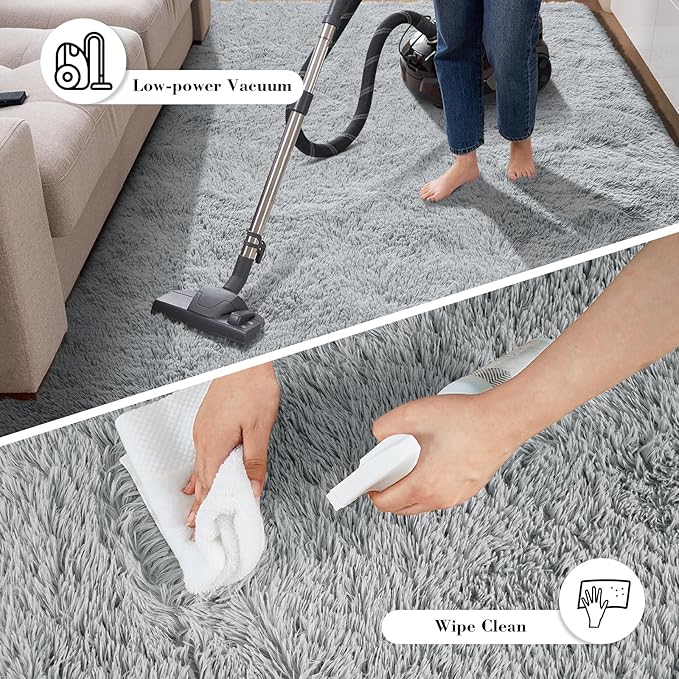 Soft Runner Rugs for Bedroom, Light Grey 2x6 Area Rugs Fluffy Rug Shag Area Rug Carpet, Bedside Rug for Living Room Bedroom Room Home Decor