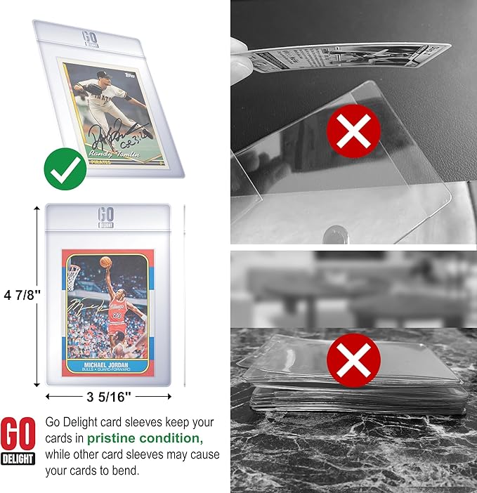 Semi Rigid Card Holders for PSA, SGC, BGS, CSG Grading – 400 Bundle - Baseball Card Sleeves - 200 Card Holders for Trading Cards + 200 Soft Sleeves – 3-5/16” x 4-7/8” with 1/2” Lip