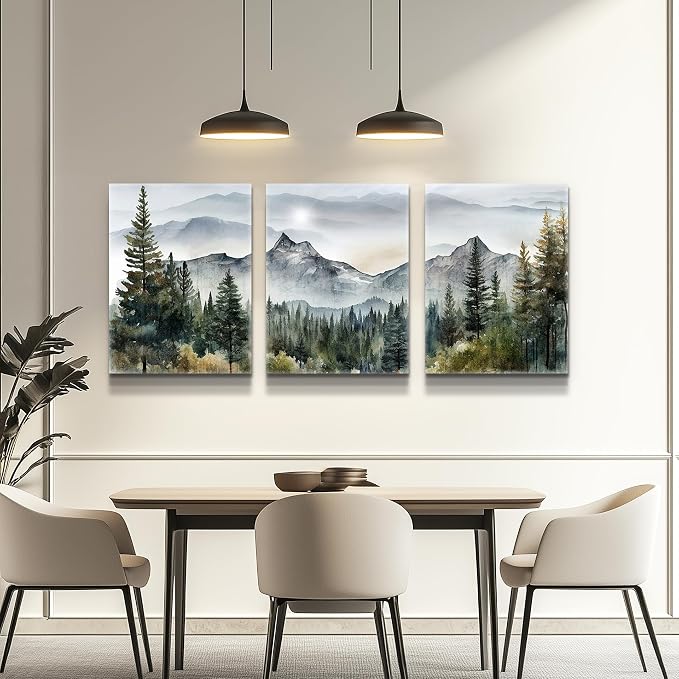 MHARTK66 Wall Art for Living Room Modern Wall Decor for Bedroom Office Decor Abstract Mountain Forest Landscapes Ink Painting 3 Piece Framed Canvas Art Prints Ready to Hang Wall Pictures Home Decor