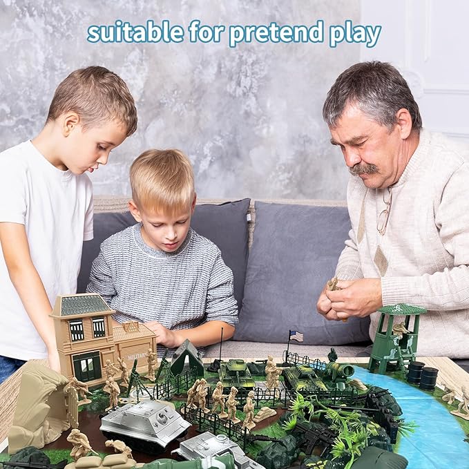 Army Men Toys for Boys, 130 Pcs Kids Military Base Playset, Plastic Action Figures and Accessories with Toy Soldiers, Army Tank, Jets, Walls, Helis, Battlefield Mat and More for Boys Age 6-8 8-12