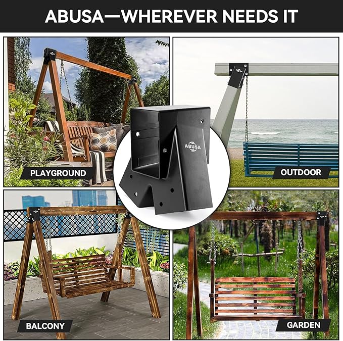 ABUSA Heavy Duty Swing Sets Brackets Including 2 Black A-Frame Swing Set Brackets and 4 Black Swing Hangers for Playground Equipment Mounting Parts Hardware Included (Black)