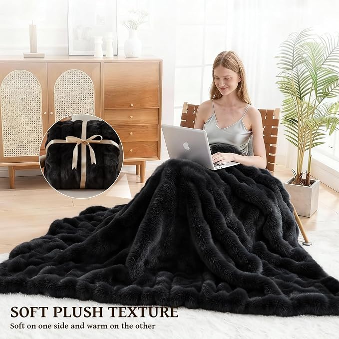 Faux Fur Throw Blanket for Couch, 1000 GSM Cozy Fuzzy Fluffy Soft Plush Thick Bubble Sherpa Blanket for Sofa Bedroom Living Room, Mothers Day Birthday Gifts for Women Home Decor
