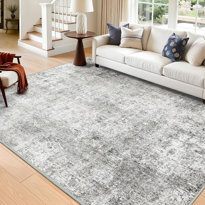 RELEANY Washable 5'x8' Abstract Area Rug for Living Room Gray White | carpet for bedroom, kitchen, office, hallway and entryway, printed pattern, non-slip, soft, stain-resistant, easy to clean