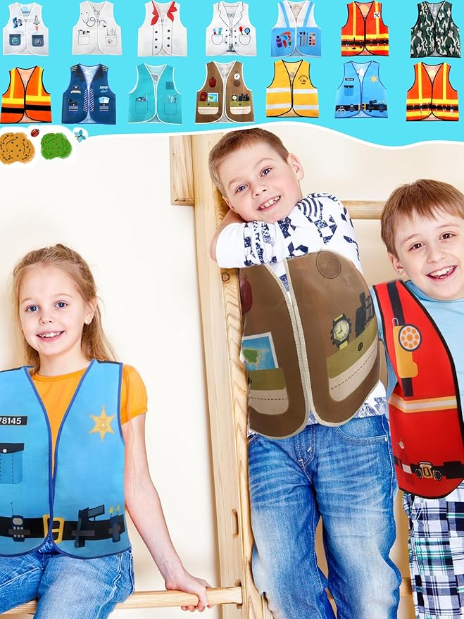 30 Pcs Kids Community Helper Dress Up Vest Bulk Occupation Costume Career Cosplay Clothes for Toddlers Role Pretend Play