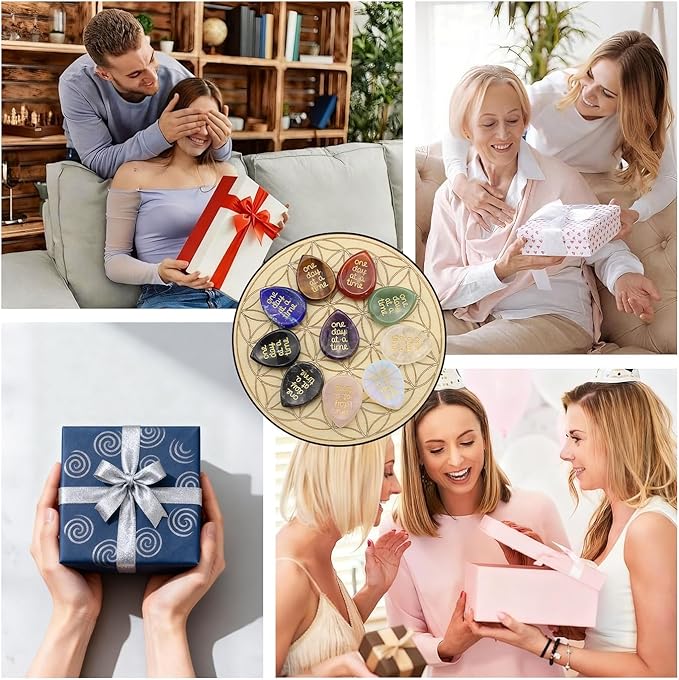 One Day at A Time Black Obsidian Thumb Worry Stone for Anxiety Crystals Hand Thumb Stones Pocket Thinking of You Gifts for women Inspirational Worry Stones for Stress Relief Sobriety Gifts for Her