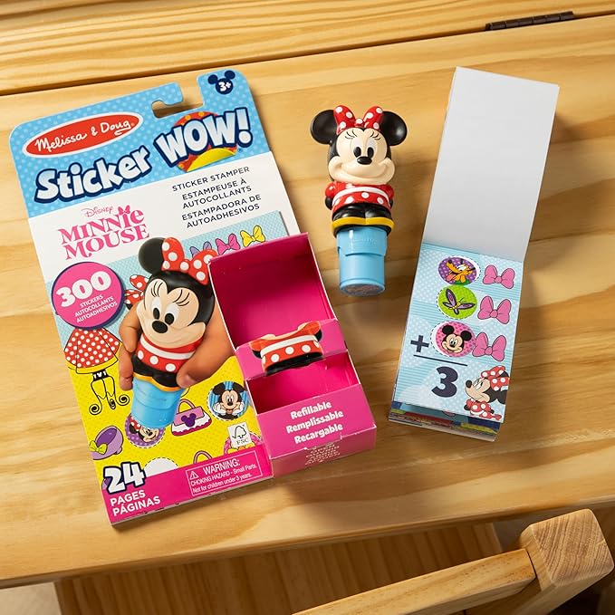 Melissa & Doug Sticker Wow!™ Disney Minnie Mouse Bundle: 24-Page Activity Book, Refillable Sticker Stamper, Mini Pad, 500 Stickers, Arts and Crafts for Kids Ages 3+