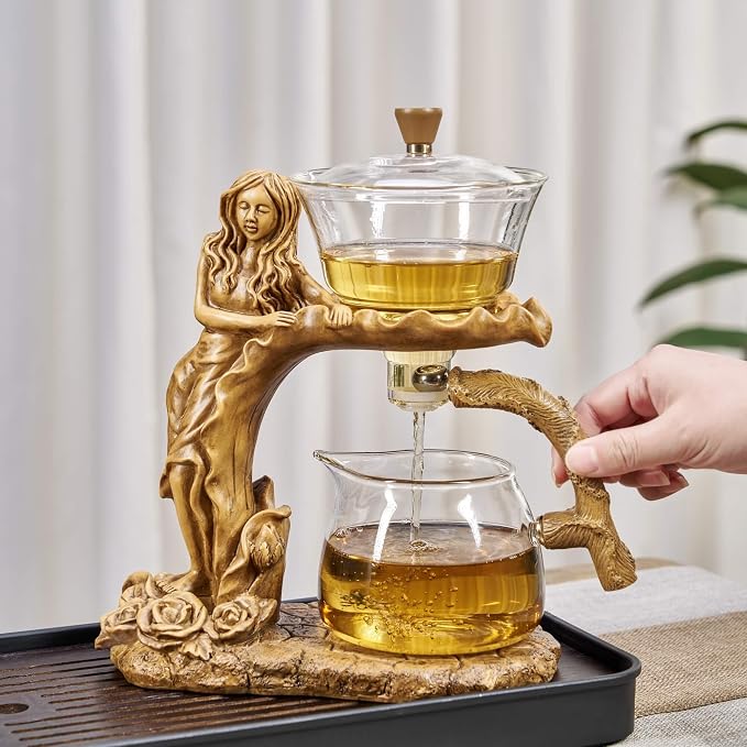Zurucily Glass Teapot Set with Infuser Semi Automatic Tea Set Magic Teapot (Beauty)