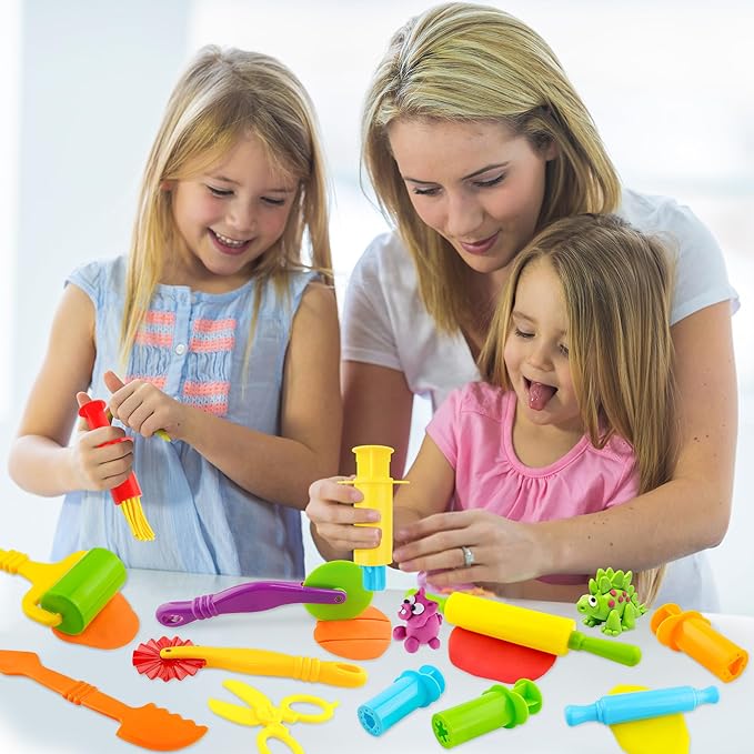 Dough Tools Kit – 12-Piece Dough Play Tools Set with 5 Extruders, Scissors, Rollers, Rolling Pins, Cutters for Kids Ages 3+