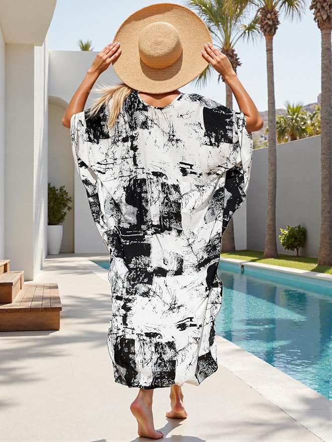 Mumu Dresses for Women Plus Size, Bohemian Kaftan Beach Cover Up Long Maxi Nightgown Soft Loungewear