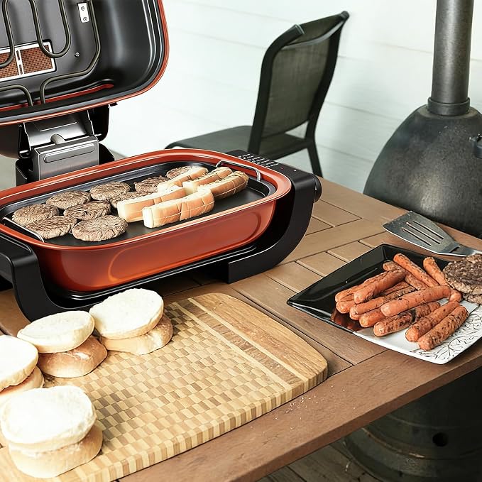 Electric Grill Outdoor, Techwood 3-1 Electric Grill for indoor/outdoor Cooking, 1300W Korean BBQ Grill with Timer Control Knob, Roast, Toast, Grill & More for Parties & Everyday Meals