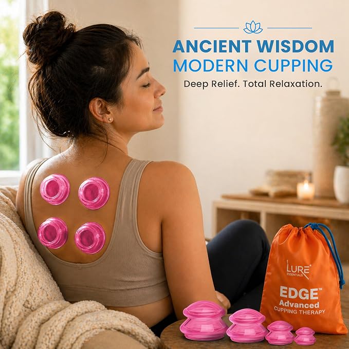 Silicone Cupping Therapy Set Professional Massage Cupping Cups for Cupping Therapy 4 Cup Kit for Massage, Myofascial Release, Cellulite Reduction (Lure Pink)