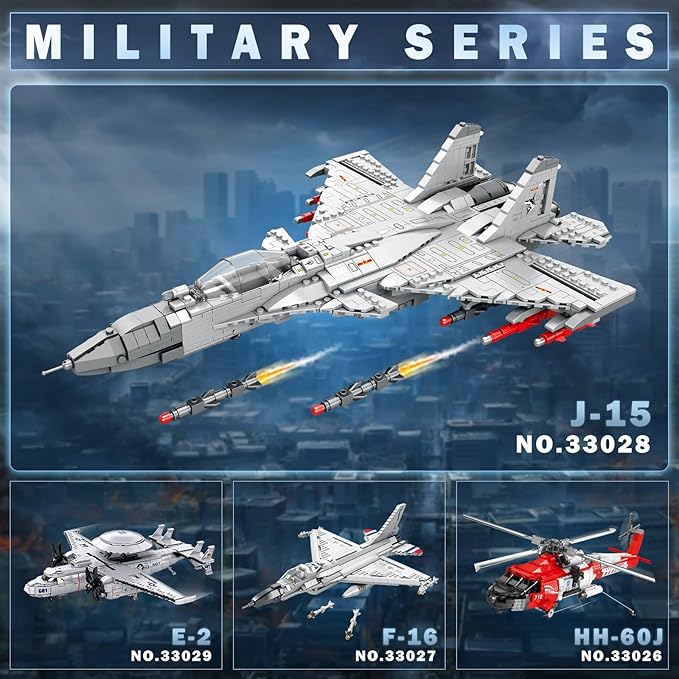 J-15 Fighter Jet Building Set,Military Airplane Jet with Movable Wings,Single Seater Fighter 33028,Aircraft Model Kits,Military Displays,Gift for Adult Teens Boys 14+,1066PCS