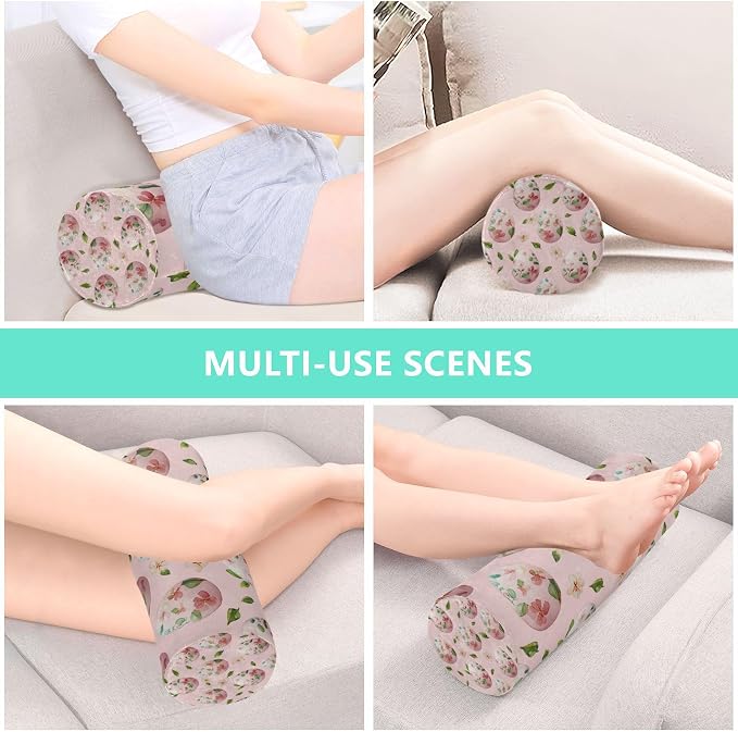 Pink Easter Eggs and Leaves Neck Roll Pillow Bolster Round Health Memory Foam Long Cervical Cylinder Pillows with Removable Washable Cover for Body Bed Legs Back Yoga