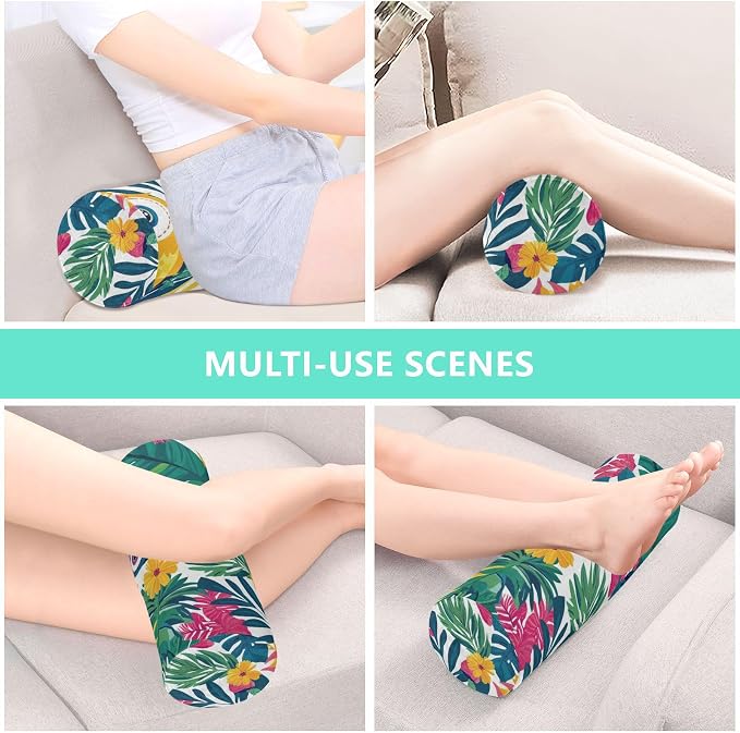 Triopcal Leaves Owls Pattern Neck Roll Pillow Bolster Round Health Memory Foam Long Cervical Cylinder Pillows with Removable Washable Cover for Body Bed Legs Back Yoga