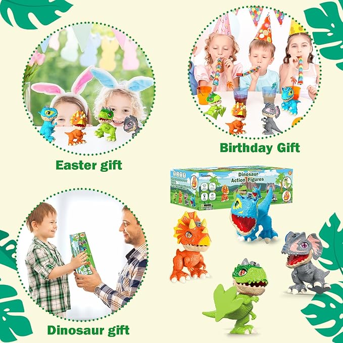 Birthday Toys Gifts for 3 4 5 6 8 Year Old Toddler Boys Girls – 4 Pack Dinosaur Action Figures with Movable Joints & Realistic Textured Skin, Educational STEM Fine Motor Skill Toys for Kids Age 3+