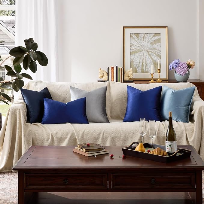 GIGIZAZA Royal Blue Velvet Throw Pillow Covers Big 26x26 Pack of 2 | Decorative Pillows for Couch,Euro Sham,280gsm Soft Textured Fabric,Modern Pillowcases,Luxury Cushion Covers