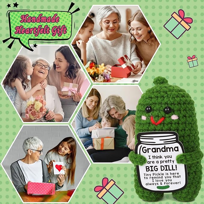 MAMAGIFTREE Funny Grandma Gifts Christmas Gifts 2025 for Grandma, Unique Stocking Stuffer Idea for New & First-Time Grandmas, Best Grandma Birthday Gifts from Grandkids, Gigi Nana Presents - Handmade Crochet Pickle