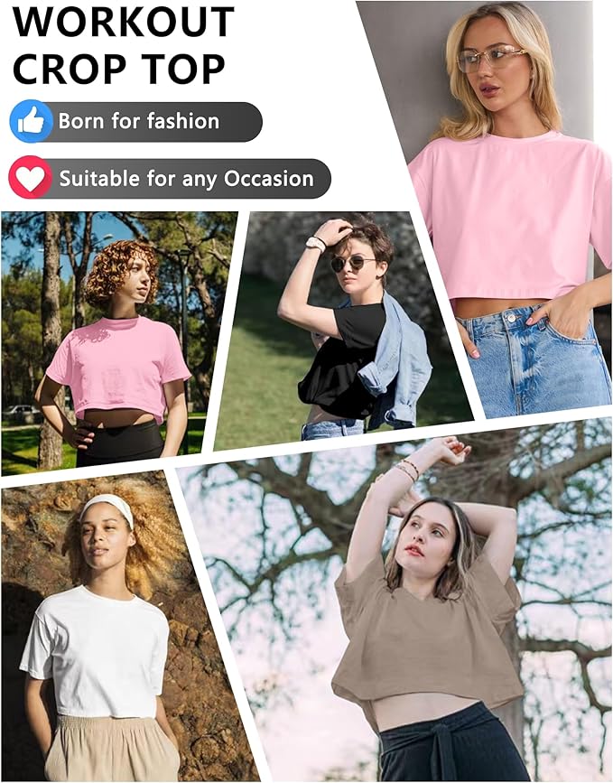 Dalavch 4/6 Pack Women's Crop Top Short Sleeve Athletic Workout Loose Fit | Sports, Exercise, Yoga, Running, Hiking, Gym, Boxy, Baggy, Casual, Tees, Activewear, Cropped, T-Shirts