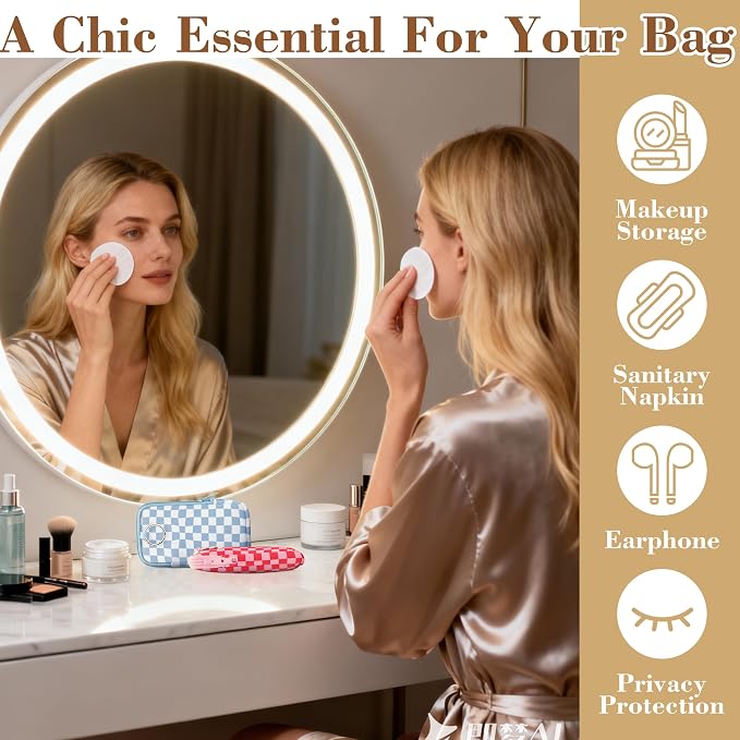 2 Pack Portable Tampon Holder Zippered Pouch with Snap Hook, Waterproof Travel-Friendly Discreet Period Bag, Feminine Products Organizer for Women Purse (Plaid)