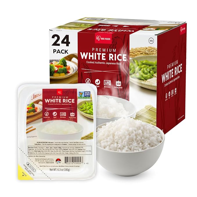 IRIS Instant White Rice, 24PK, Japanese Short Grain Vegan, Microwave 80 sec | Non-GMO, Gluten Free, Vegan, Ultra Premium Japanese Sushi Rice, Product of Japan