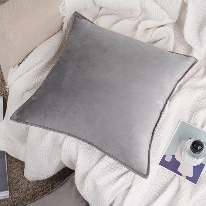 JIAHANNHA Velvet Grey Throw Pillow Covers 24”x24”Pack of 2 Soft Decorative | Square Cushion Covers for Couch Sofa Bed Livingroom Car Home Decor,60x60Cm