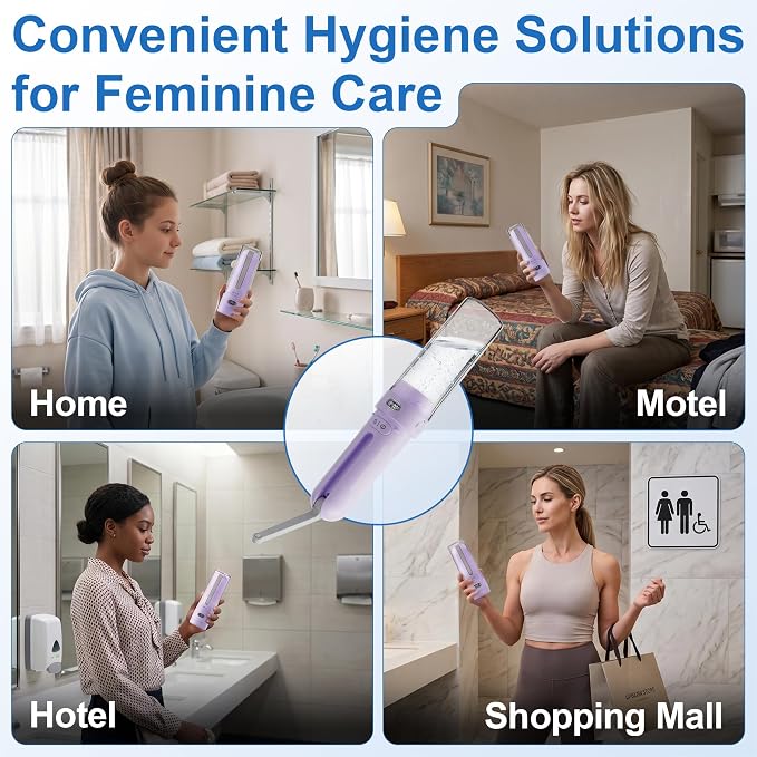 Electric Menstrual Cup Cleaner, Portable Bidet for Feminine Care | Women period essentials Fashionable purple, USB-C rechargeable Adjustable pressure modes IPX7 waterproof, Compact travel size