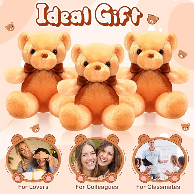 HyDren 30 Pcs Stuffed Animals Plush Bears Gifts Bulk Sleeping Playing Bear Toys with Bow Tie for Birthday Baby Shower Graduation Christmas Wedding Party Favor(12 Inch,Light Brown)